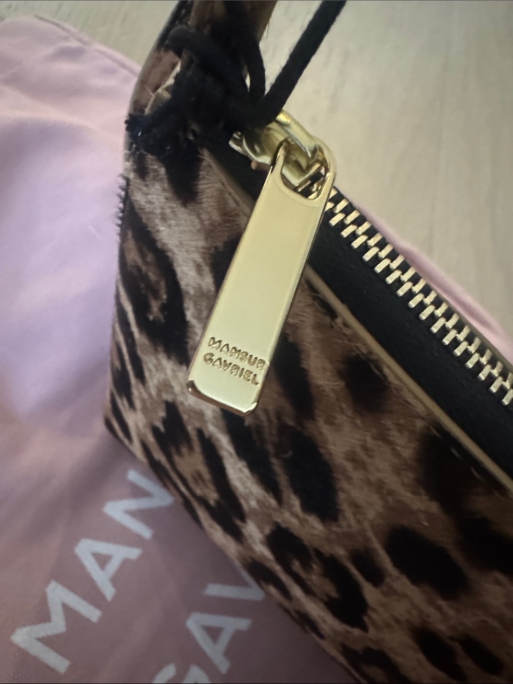 Mansur Gavriel Gaia Leopard Print Calf Hair Baguette Shoulder Bag - Picture 10 of 12